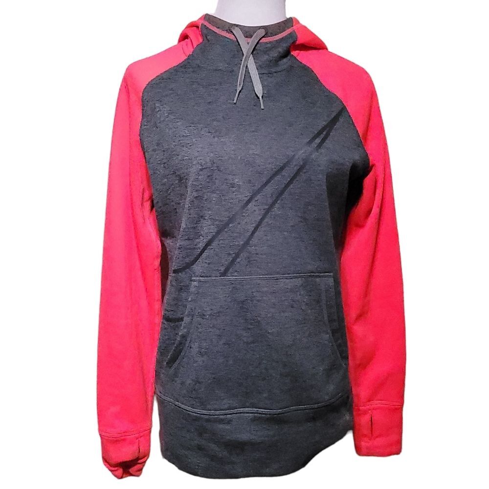 Nike Womens Sweater Adult Medium Gray Pink Hoodie Swoosh Pullover Casual Ladies